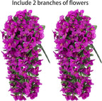 Faux Bougainvillea Artificial Flowers Plants for Outdoors Outside Decoration, 2 pcs Purple Fake Flowers UV Resistant Look Real Silk Long Trailing Vines for Front Door Porch Planter Urn Patio Garden