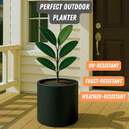 Fox & Fern Large 12 Inch Black Plant Pot — Premium Lightweight Fiberstone Matte Black Planter w Drainage Plug, Large Indoor & Outdoor Planter; 12 Inch Pots for Plants, Weather Resistant & UV Resistant
