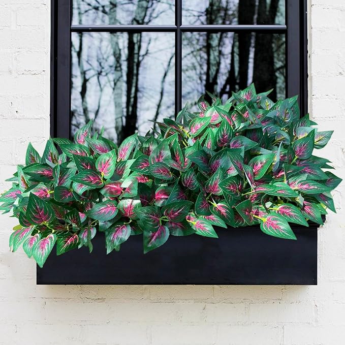 Artificial Plants Faux Greenery for Outdoor Outside UV Resistant, Fake Silk Realistic Coleus Bushes Shrubs for Porch Planters Front Door Patio Pots Spring Summer Decor, 12 Bundles