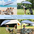 2 Pack 40.9'' Beach Chair Umbrella with 360° Adjustable Canopy & 270° Flexible Clamp, Double Canopy Sun Protection for Wheelchair, Patio, Golf Cart, Camping
