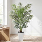 6ft Artificial Palm Tree with White Planter - Tall Fake Palm Tree Indoor Fake Tropical Plant for Home Office Living Room Bedroom Modern Decor