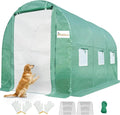 KING BIRD Premium 10x6.6x6.6FT Greenhouse for Outdoors, Large Walk-in Heavy Duty Galvanized Steel Frame, Mesh Door Screen Window Upgraded Zipper Tunnel Hoop for Garden Plant Winter, Green