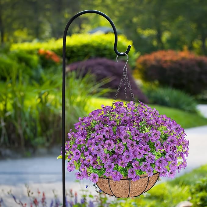 Artificial Flowers Hanging Plants in Basket,Artificial Hanging Flowers for Spring Outdoor Indoor Decor,UV Resistant hanging Baskets with Fake Flowers for Summer Patio Garden Porch Deck Home Decor