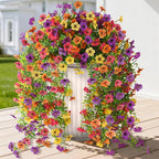 Artificial Hanging Flowers for Outdoors, 2 Pcs Fake Hanging Plants Spring Summer Decor, UV Resistant Faux Silk Daisy Flower for Front Door Porch Planter Patio Yard Garden(Purple Rose Orange Yellow)