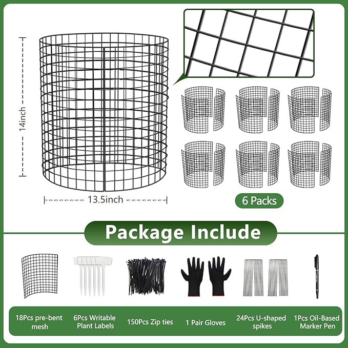 18 PCS Plant Protector from Animals,13.5" Dia x 14" H Pre-Bent Wire Plant Protectors, Metal Plant Cages for Outdoor Plants Plant Cage & Supports Keep Animals Out Garden