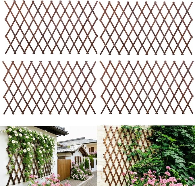 4 Pcs Expandable Garden Trellis, 38" x 89" Thickened Large Wooden Lattice Panel Lattice Trellis for Climbing Plants Outdoor Ivy Vine Rose Clematis for Garden Fence Wall Patio Room Decor (4)