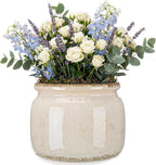 7.7″ Large Vintage Ceramic Plant Pot Pure Beige Rustic Planter with Ice Crackle Glaze & Drainage Hole for Indoor Outdoor Plants Farmhouse Home Kitchen Office Decor Gift for Women Teacher