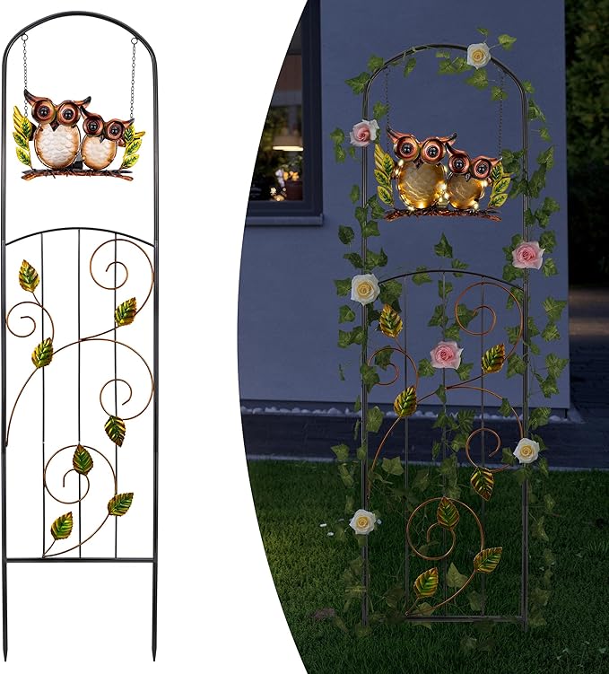 Metal Trellis for Spring,Voumsil Owl Plant Trellis with Solar Lght,for Climbing Plants Outdoor,Garden Decorations Outdoor,Spring Garden Decor,Court Yard,Balcony