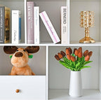 Mandy's Burnt Orange Artificial Tulips Flowers Centerpiece, 13.5" Lifelike PU Fake Floral Stems 20pcs for Kitchen Island & Dining Table, Spring Decor for Easter