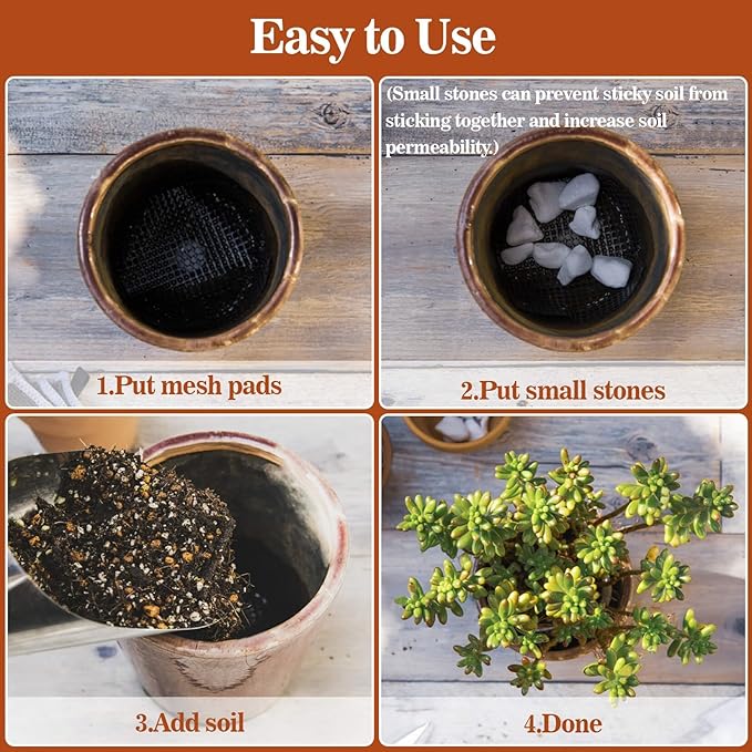 50 Plant Pots Hole Mesh Pad - MAQIHAN Flower Pot Mesh Mat Terrarium Potting Eye Mesh Mats Pot Substrate Barrier 2 Inch Net Bonsai Gardening Grid Ceramic Drainage Hole Mesh Screen Prevent Soil Leaking
