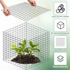 Zubebe 10 Pack Small Wire Plant Protectors Square Plant Protectors from Animals Mesh Cage Chicken Wire Cloche for Shrubs with Ground Stakes and Nylon Ties(Thickness 2mm,Dark Green)