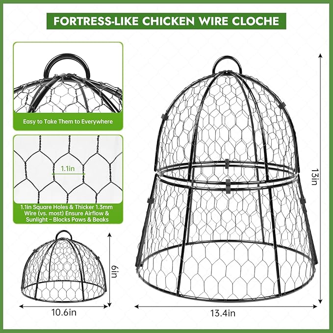 Decoroca 2 PCS Garden Cloches for Plants - Chicken Wire Plant Protectors from Animals, Outdoor Cloches Keep Squirrels, Rabbits & Birds Out of Vegetable - DIY in 5 Forms - Sturdy Anti-Rust Dome