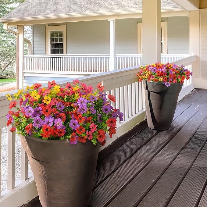 INQCMY Artificial Flowers for Outdoors Faux Plants Fake Flowers Spring Summer Decoration,12 Bundles Faux Silk Colorful Daisy Realistic UV Resistant for Outside Home Planter Window Porch Patio Yard