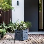 Kante Square Lion Head Concrete Planter, Classic English Style Plant Pot with Drainage Hole and Rubber Plug for Indoor Outdoor Garden Patio Home, 12.6"x12.6"x12.6" Gravel Gray
