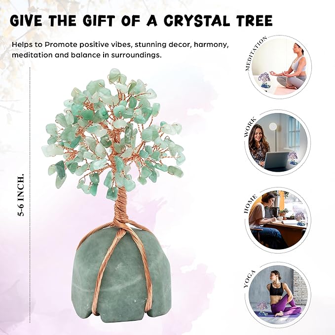 Crocon® Green Aventurine Crystal Tree, Birthday Gifts for Women, Men & Friends, Green Aventurine Stone Base Tree of Life Decor for House, Sister Gift, Birthday Gifts for Mom & Dad, House Warming Gift