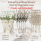 20pcs White Artificial Flowers Bulk For Vase That Look Real, White Flower Centerpiece For Table, Silk Floral Home Decor Indoor, Faux Kiku + Eucalyptus Stems + Wildflowers, Flores Blancas Artificiales