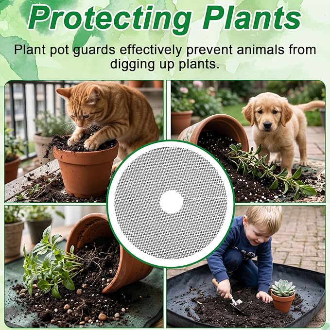 6 Pcs Plant Pot Cover Cuttable Plant Protector from Cats Indoor Dig-Free Plants Pot Soil Guard Flower Pots Grid Guard for Outdoor Garden Balcony