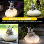 Solar Bunny Garden Statue with LED Light – Cute Solar Garden Decor Outdoor Rabbit Statue for Patio Yard Backyard Lawn, Bunny Decor Garden Statues, Easter Rabbit Gifts-Stone