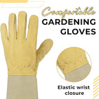 HANDLANDY Rose Pruning Gardening Gloves for Men Women, Thorn Proof Forearm Protection Leather Garden Gloves, Gardening Gifts for Gardeners (Vanilla, Small)