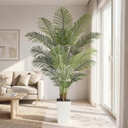 7ft Artificial Palm Tree with White Planter - Tall Fake Palm Tree Indoor Fake Tropical Plant for Home Office Living Room Bedroom Modern Decor