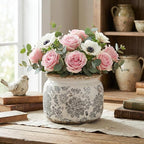 7.7" Large Ceramic Plant Pot Beige Gray Rustic Peony Crackle Glaze Rustic Flowers Pot Decorative Planter with Drainage for Indoor Outdoor Plants Home Kitchen Office Decor Gift
