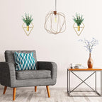 Canlierr 2 Pieces Gold Wall Decor Hanging Planters with Artificial Plants Metal Vase Indoor Plants Holder Modern Geometric Wall Art for Home Bathroom Bedroom Living Room Office(Eucalyptus,Medium)