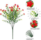 HyeFlora 20 Bundles Artificial Fake Outdoor Plants Flowers for Spring Decoration, UV Resistant Realistic Red Plastic Flowers Faux Plant Monkey Grass for Planter Home Garden Porch Patio Window Box