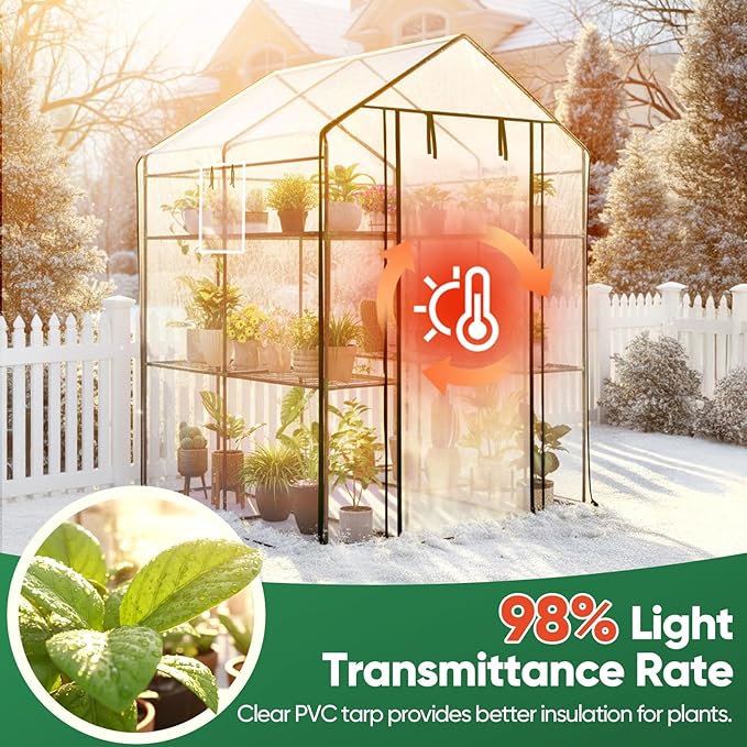 Quictent Essential Walk-in Greenhouse for Outdoors, 56x56x77 inch Portable 3-Tier 4-Shelf Garden Hot House Kit with Plastic Cover for Winter Seed Starting Plant Protection Backyard Patio, Clear