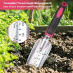 Garden Tools Set, 3 Pack Heavy Duty Gardening Tools Set Include Garden Shovel, Transplant Trowel and Hand Rake with Ergonomic Handle, Aluminum Alloy Lawn for Planting Tools, Red
