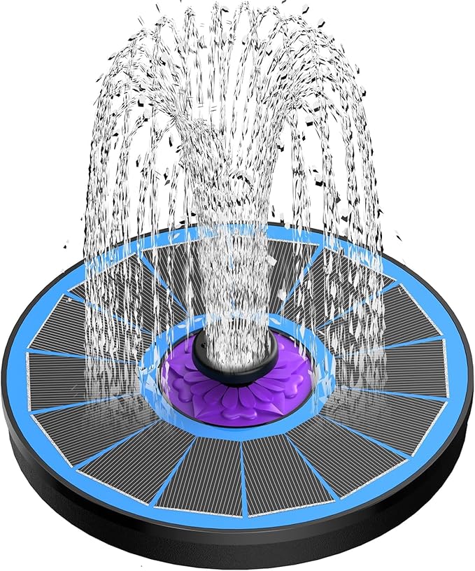 SZMP Solar Fountain 3.5W Bird Bath Fountains with Flower Upgraded Glass Panel, Solar Powered Water Fountain with 7 Nozzle & 4 Fixer, Solar Fountain Pump for Bird Bath, Garden, Pond, Pool (Blue)