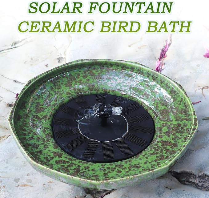 Solar Fountain Ceramic Bird Bath,Birdbaths for Outdoors,Outdoor Fountain Bird Bath,Garden and Home Décor.