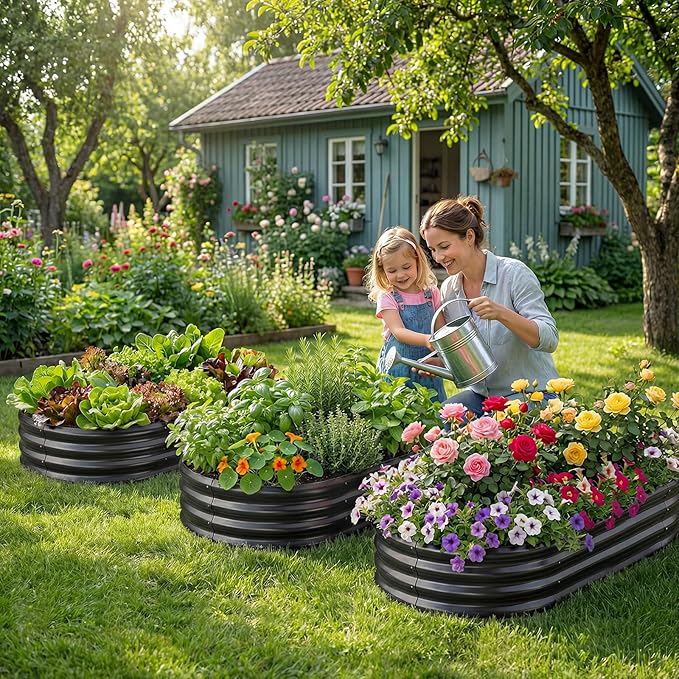 Land Guard Galvanized Raised Garden Bed Kit, Galvanized Planter Raised Garden Boxes Outdoor, Oval Large Metal Raised Garden Beds for Vegetables(Grey)4×2×1ft(1pcs)