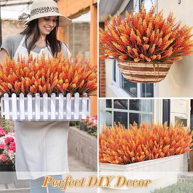 Waipfaru Fake Mums Fall Decor, 36 Bundles UV Resistant Faux Mums for Outdoor Planters, Fall Flowers Artificial for Decoration, Faux Plants for Home Porch Thanksgiving Decoration(Orange)