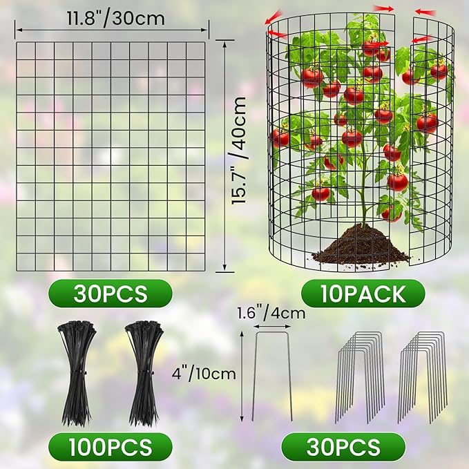 Nexum 30Pcs Plant Protectors from Animals – 16" x 12" Metal Tree Trunk Guards, Garden Plant Cloches & Expandable Plant Cages to Protect from Deer, Rabbits & Lawn Mowers