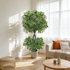 5FT Artificial Ficus Tree Indoor Outdoor, Fake Plants Indoor with White Pot, Realistic White-Edged Leaves Potted Tree for Home Office Decor