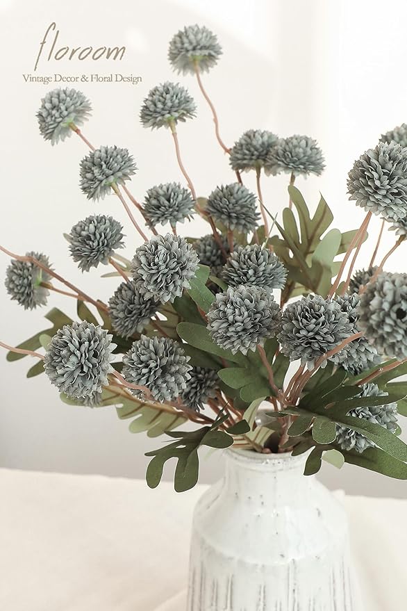 Floroom 5pcs Dusty Sage Green Faux Silk Mums Artificial Flowers, Bulk Fake Small Mini Chrysanthemums with Stems for DIY Wedding Centerpieces Floral Arrangements Vase Fillers Home Decorations