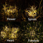 Christmas Outdoor Garden Decorative Lights, Solar Firework Lights 105 LED Powered 35 Copper Wires, DIY Flowers Fireworks Stars for Walkway Pathway Backyard Christmas Party Decor (Warm White 2 Pack)