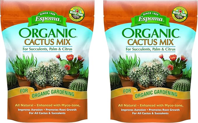 Espoma Organic Cactus Potting Soil Mix, Natural & Organic Soil for Cactus, Succulent, Palm, and Citrus Grown in containers Both Indoors and Outdoors, 4 qt, Pack of 2