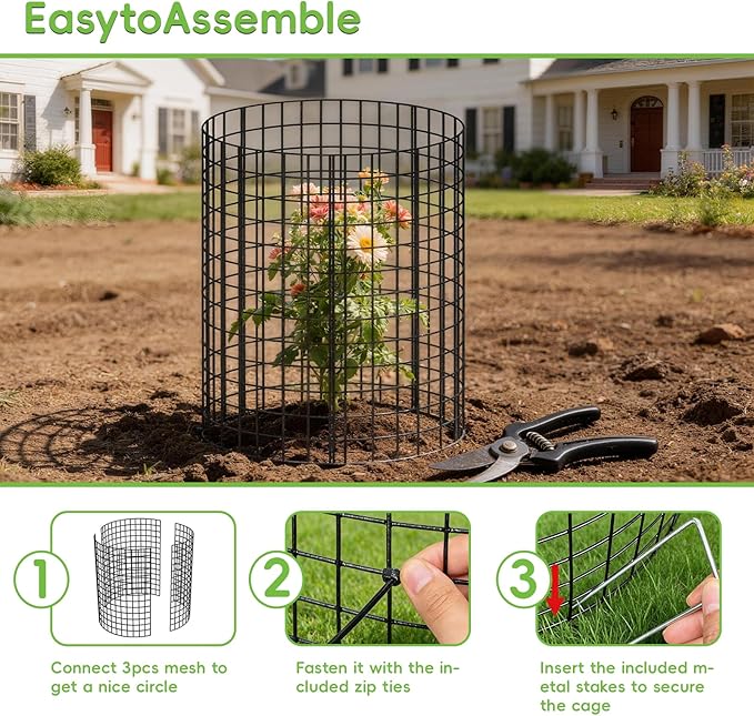 10 Packs Plant Protectors from Animals, 30Pcs 12"x 16" Large Metal Wire Mesh Garden Plant Cages for Outdoor Gardening, Chicken Wire Cloche Plant Cages for Rabbits with Zip Ties & Stakes(Green)