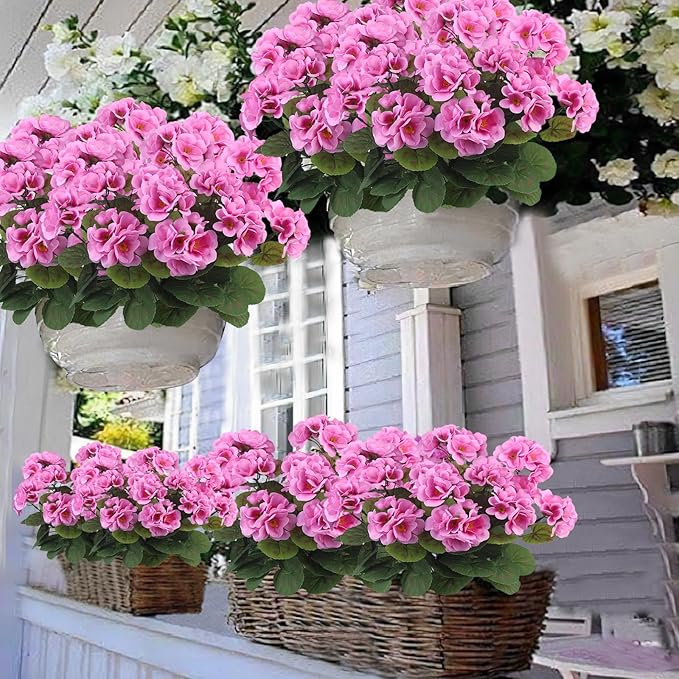 CITYES 3 Pcs Artificial Geraniums Flowers Silk Geraniums for Outdoors UV Resistant Purple Pink Artificial Geranium Bush Faux Flowers Plant Geraniums for Garden Home Decor Patio Vase Table Centerpiece