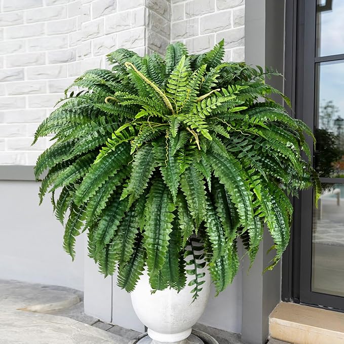 MARTINE MALL 2Pcs 48''/ 88 Leaves XXL Large Fake Ferns Artificial Ferns for Outdoors, UV Resistant Faux Boston Fern for Outdoor Planter Realistic Hanging Artificial Fake Plants for Porch Patio