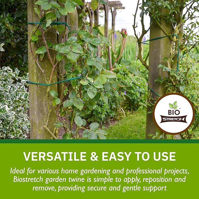 Bio-Stretch Soft Garden Plant Ties for Indoor & Outdoor Plants - Strong & Stretchy Cut-to-Length Plant Tape for Climbing Plants, Tomato Vines & Home Gardening (130 ft / 40M)