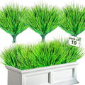 10 Bundles Artificial Grass Plants,Outdoor Faux Grass Plant UV Resistant Fake Plastic Wheat Grass for Indoor Outdoors Fake Realistic Grass for front porch yard patio balcony Garden Decoration- Green