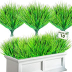 10 Bundles Artificial Grass Plants,Outdoor Faux Grass Plant UV Resistant Fake Plastic Wheat Grass for Indoor Outdoors Fake Realistic Grass for front porch yard patio balcony Garden Decoration- Green