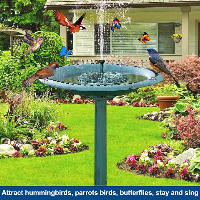 Bird Bath for Outside, Large 28 inch Tall Birdbaths for Outdoors with Solar Water Fountain, Plastic Retro Green Bird Baths Bowl for Outdoor Garden Lawn Yard Patio Hotel Landscape Decor - Wide 20"