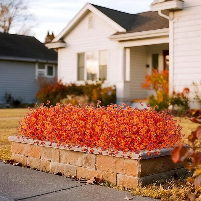 INXUGAO Artificial Fake Mums Fall Flowers for Outdoor Outside Decoration 12 Bundles Faux Silk Flowers Plants Realistic Daisy UV Resistant Fall Décor Autumn Front Door Porch Patio Yard Decoration