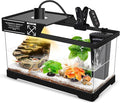 GOZILLA Turtle Tank Kit(Tank+Lamp+Filter), Upgrade PC Turtle Tank Starter Kit with Adjustable Lamp & Filter, Reptile Hideout Habitat with Lid for Small Reptiles.(15.75 × 7.9 × 9''/Black Kit)