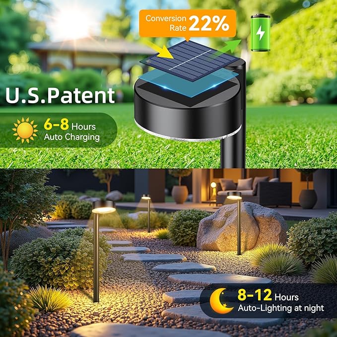 Ahaorigin 6 Pack Solar Pathway Lights Outdoor, 12 Brighter LED Solar Lights Outdoor Waterproof, Up to 12 Hrs Modern Path Light for Yard Garden Walkway Driveway Lawn