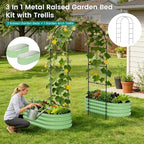 DoCred 3 in 1 Galvanized Raised Garden Bed, 2Pcs Garden Planter Box with 87" H Trellis for Climbing Plants, Outdoor Gardening Raised Beds with Climbing Net for Fruits, Vegetables, Flower (Green)