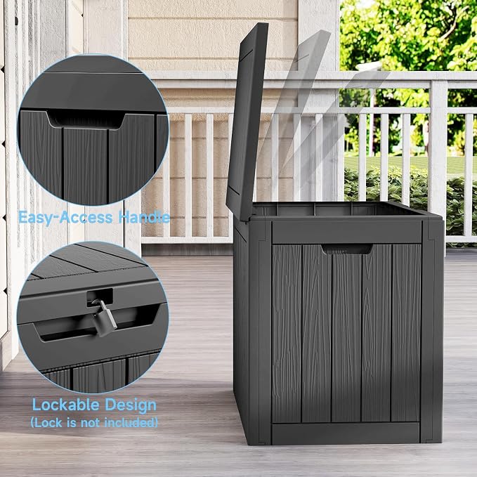 35 Gallon Outdoor Deck Box, Lockable Waterproof Outdoor Storage Boxes For Garden Tools,Indoor Cushions,Accessories Outside Storage Resin Weatherproof Container(Black)